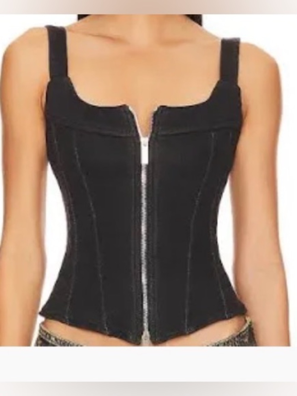 NWT EB Denim Rainy Corset Top Black Denim Structured Zip Front Bustier Bodice XS